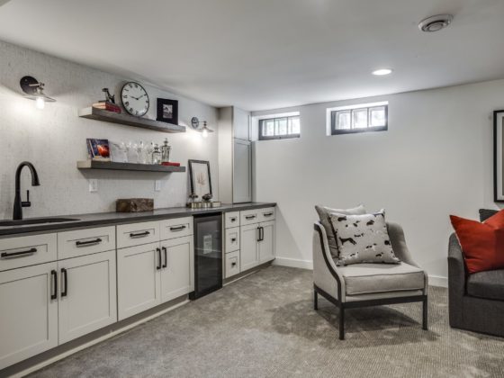Basement family room remodel with wet bar