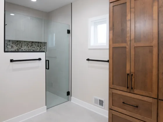 cabinets in lower level bathroom remodel