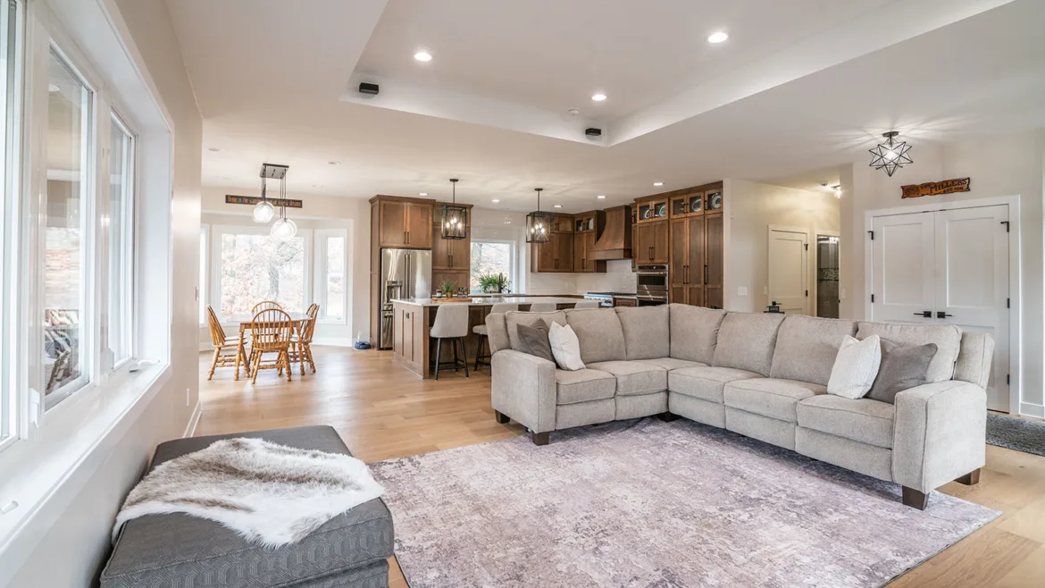 open concept living room in whole home remodel