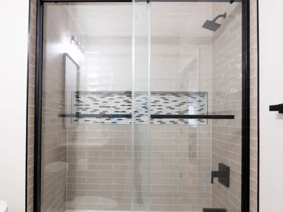 shower in lower level bathroom remodel